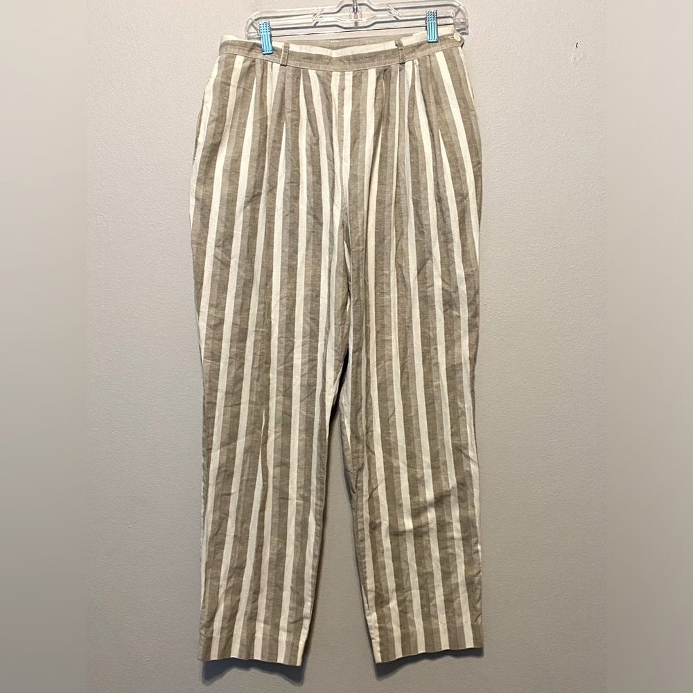 Cristina’s Women’s Linen Blend Striped Pants Sz 15/16 Vintage, side button